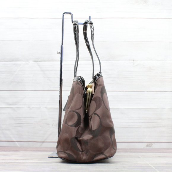 Coach F20105 Signature Brown Kisslock Carry All Purse Satchel Shoulder Bag - Picture 5 of 9